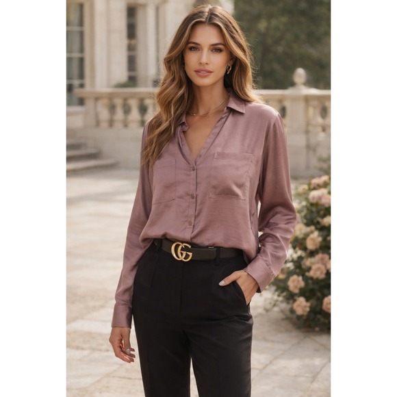 Maurices Tops - Maurices Button Down Shirt Womens 2X Mauve Satin Minimalist Office Professional